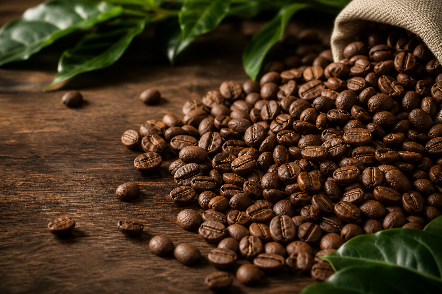 Grãos de café torrados em composição elegante